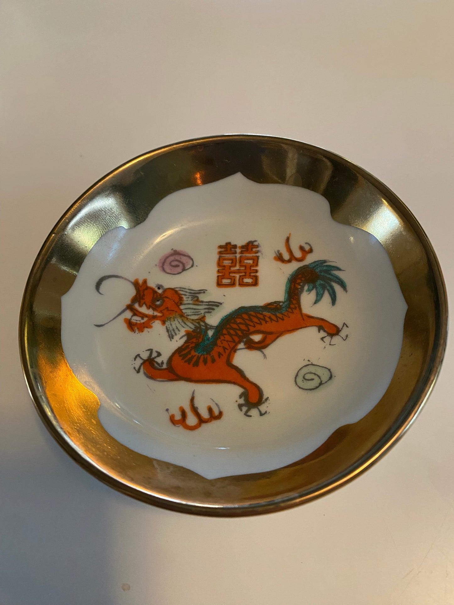 Antique Chinese Dragon & Phoenix (1960/70s) Soup Set with Spoons and Saucers