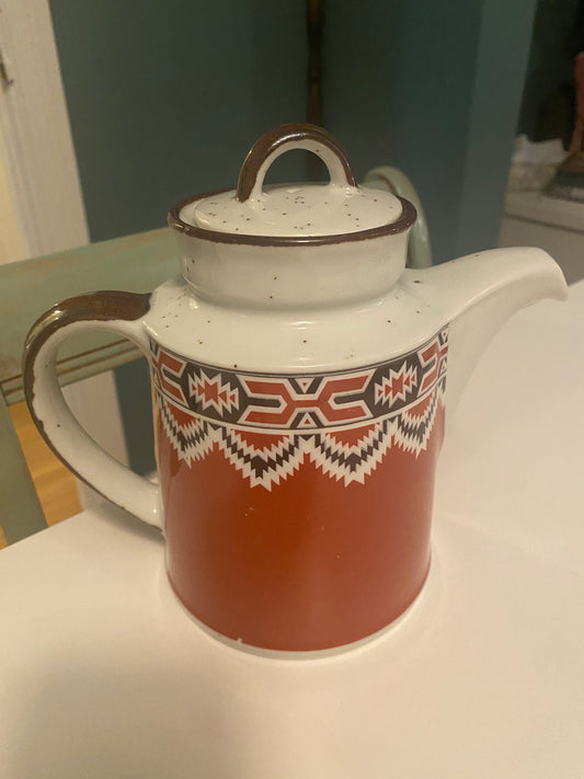 Vintage Aztec-Pattern Speckled Stoneware Tea Pot (Japan)