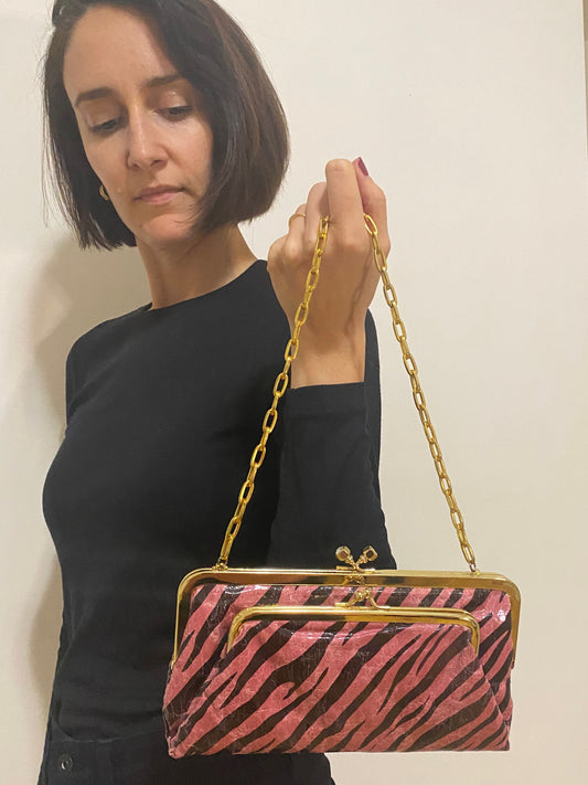 Vintage Pink Zebra Clutch